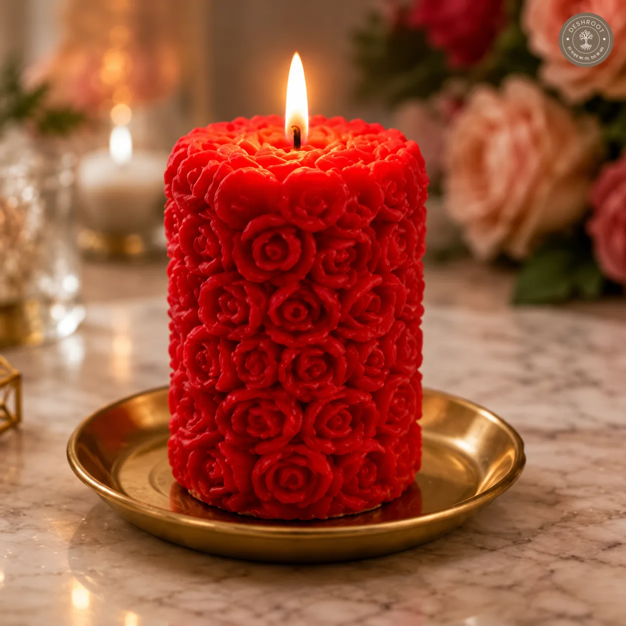Luxury Rose Carved Pillar Candles – Romantic Decorative Scented Candles