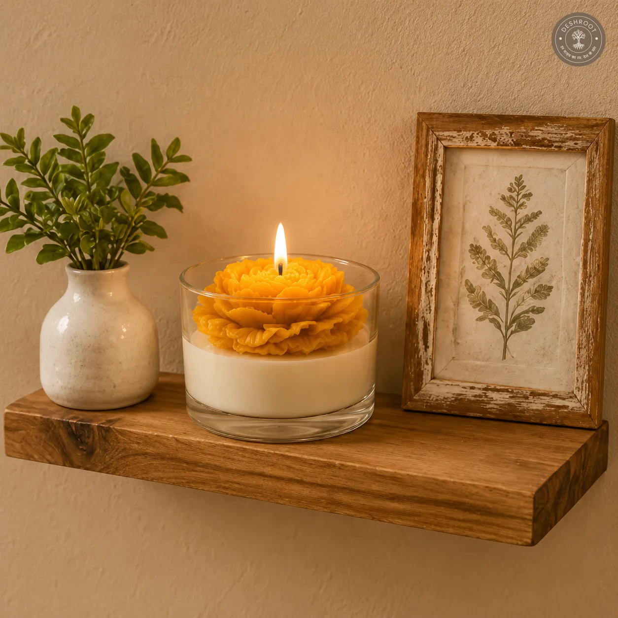 Yellow Peony Flower Scented Jar Candle - Decorative Floral Glass Candle