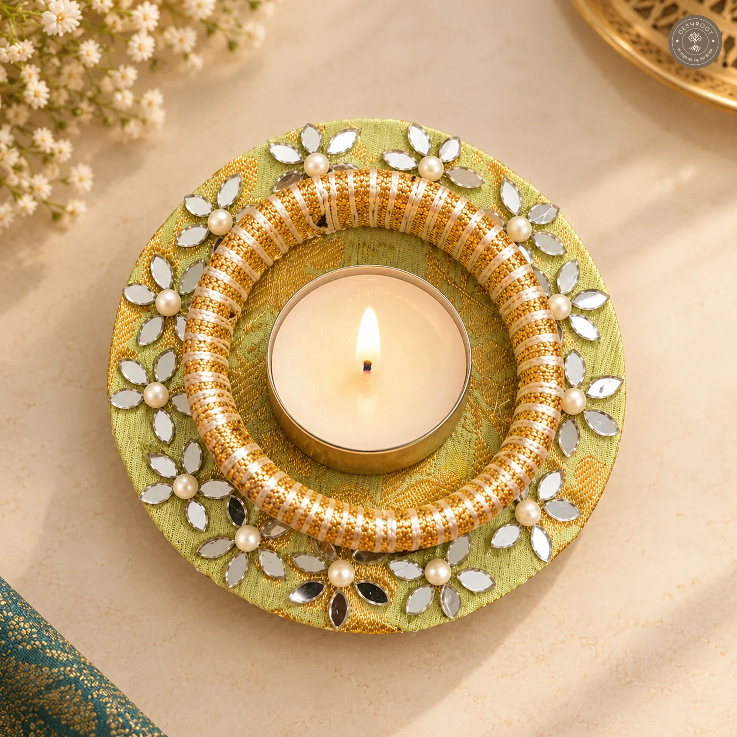 Mirror Petal Flower Tea Light Holder