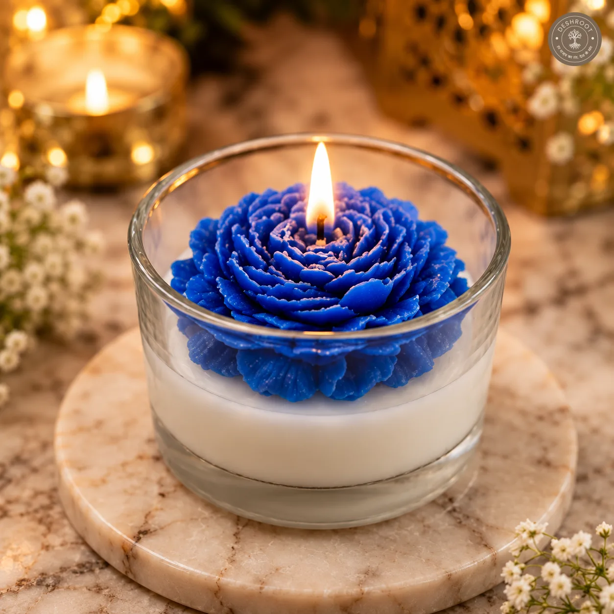 Blue Blossom Scented Candle in Glass Jar – Premium Decorative Floral Candle