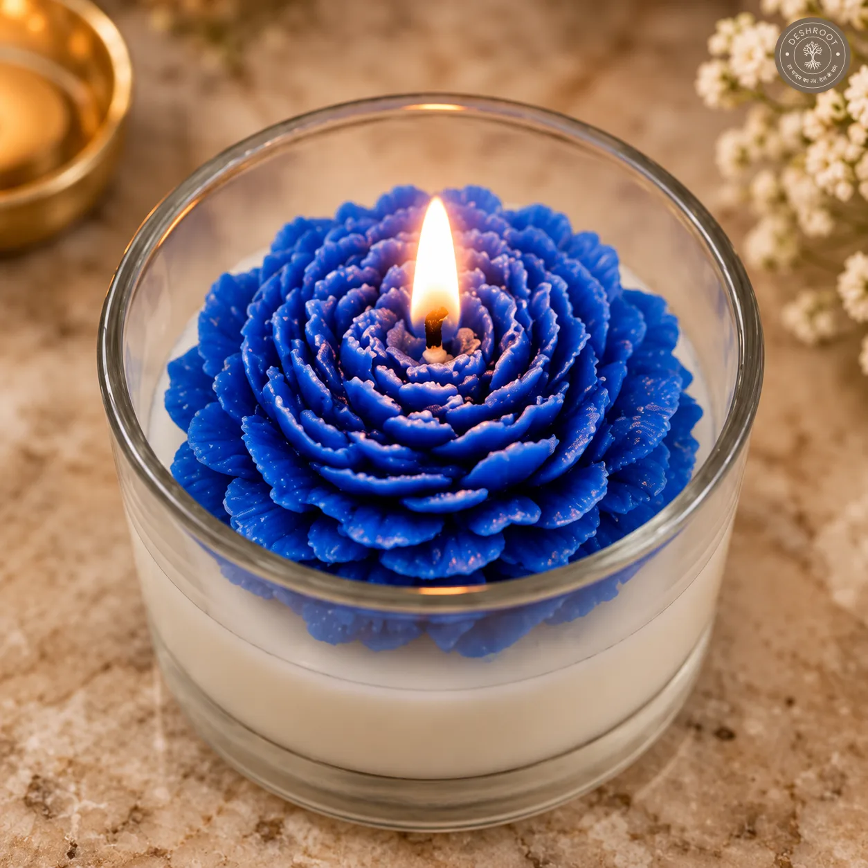 Blue Blossom Scented Candle in Glass Jar – Premium Decorative Floral Candle