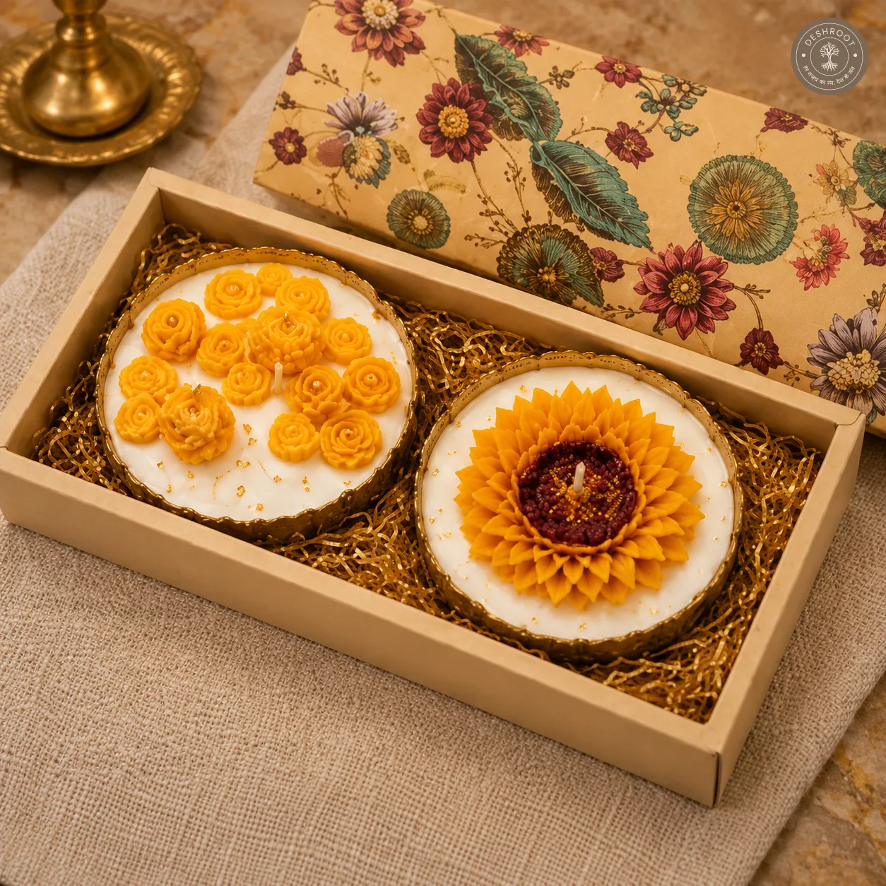 Luxury Urli Candle Gift Set of 2 - Decorative Floral Floating Candles in Premium Gift Box