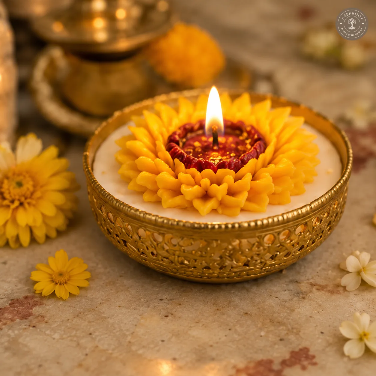 Luxury Urli Candle Gift Set of 2 - Decorative Floral Floating Candles in Premium Gift Box