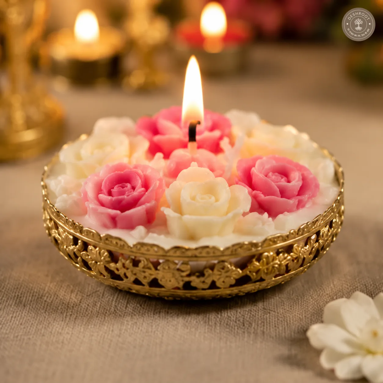 Luxury Rose Flower Candle Gift Set of 2 - Decorative Floral Scented Candles in Premium Gift Box