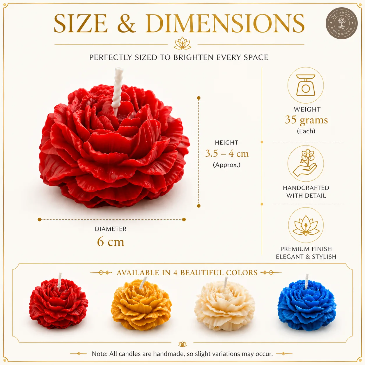 Premium Small Peony Flower Candles Set of 4 – Decorative Scented Candles for Diwali, Home Decor & Gifting