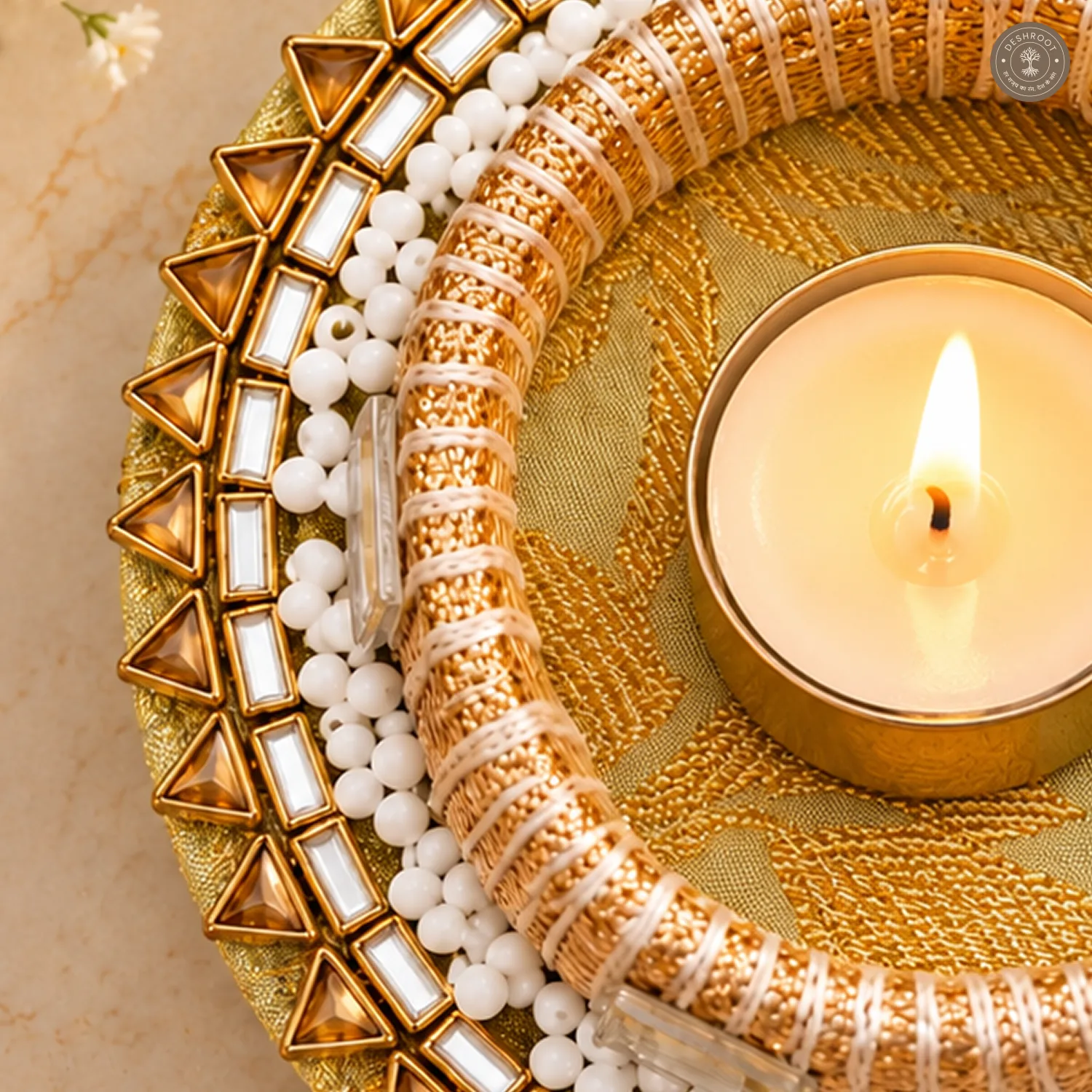 Triangle Stone Beaded Tea Light Holder