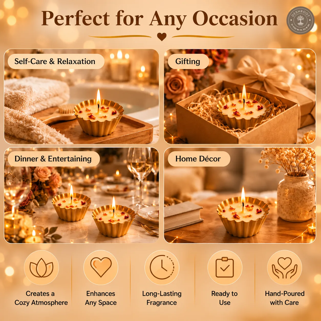 Luxury Scented Soy Wax Candles Pack of 2/4/6 – Handmade Decorative Aroma Candles with Dried Rose Petals