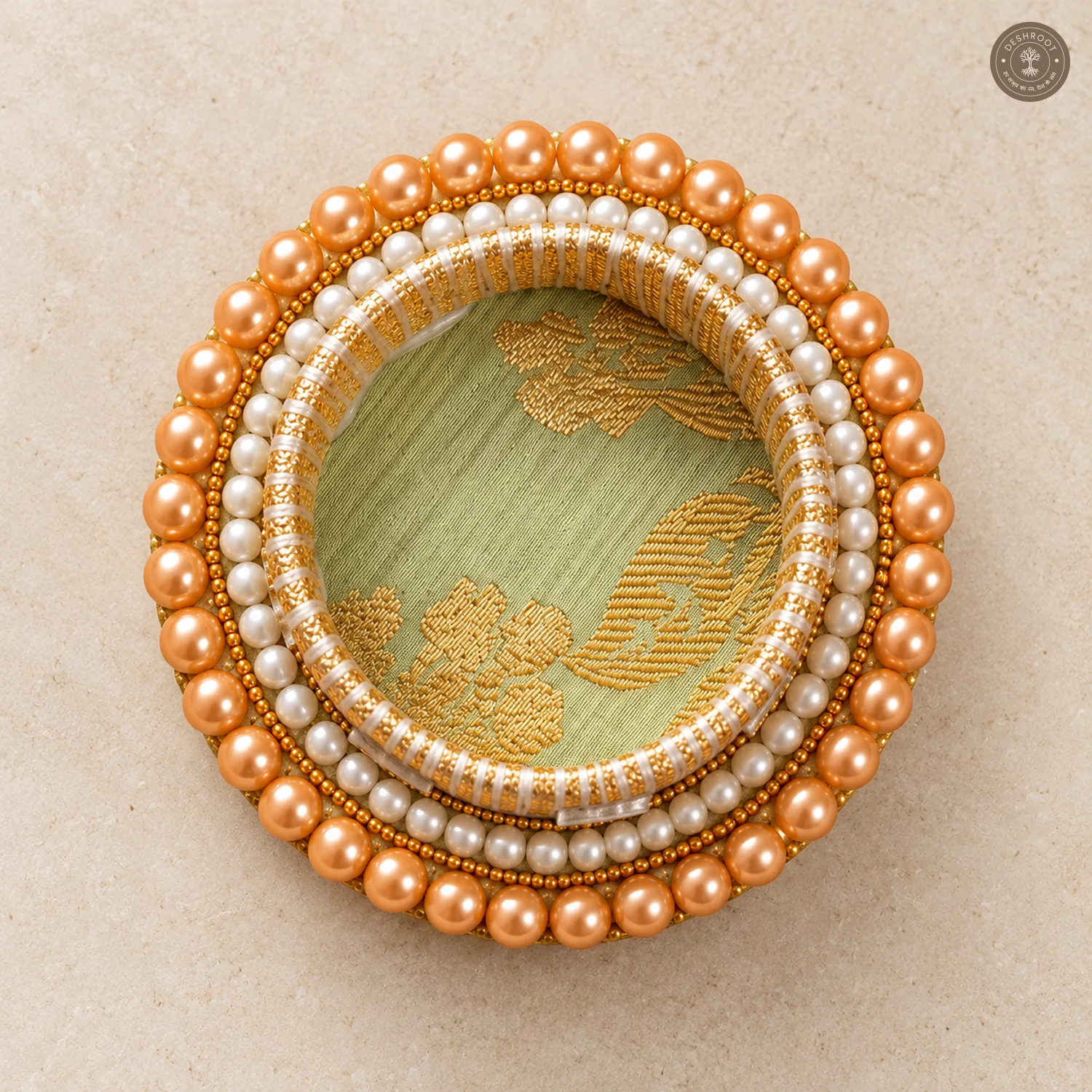 Golden Pearl Beaded Tea Light Holder