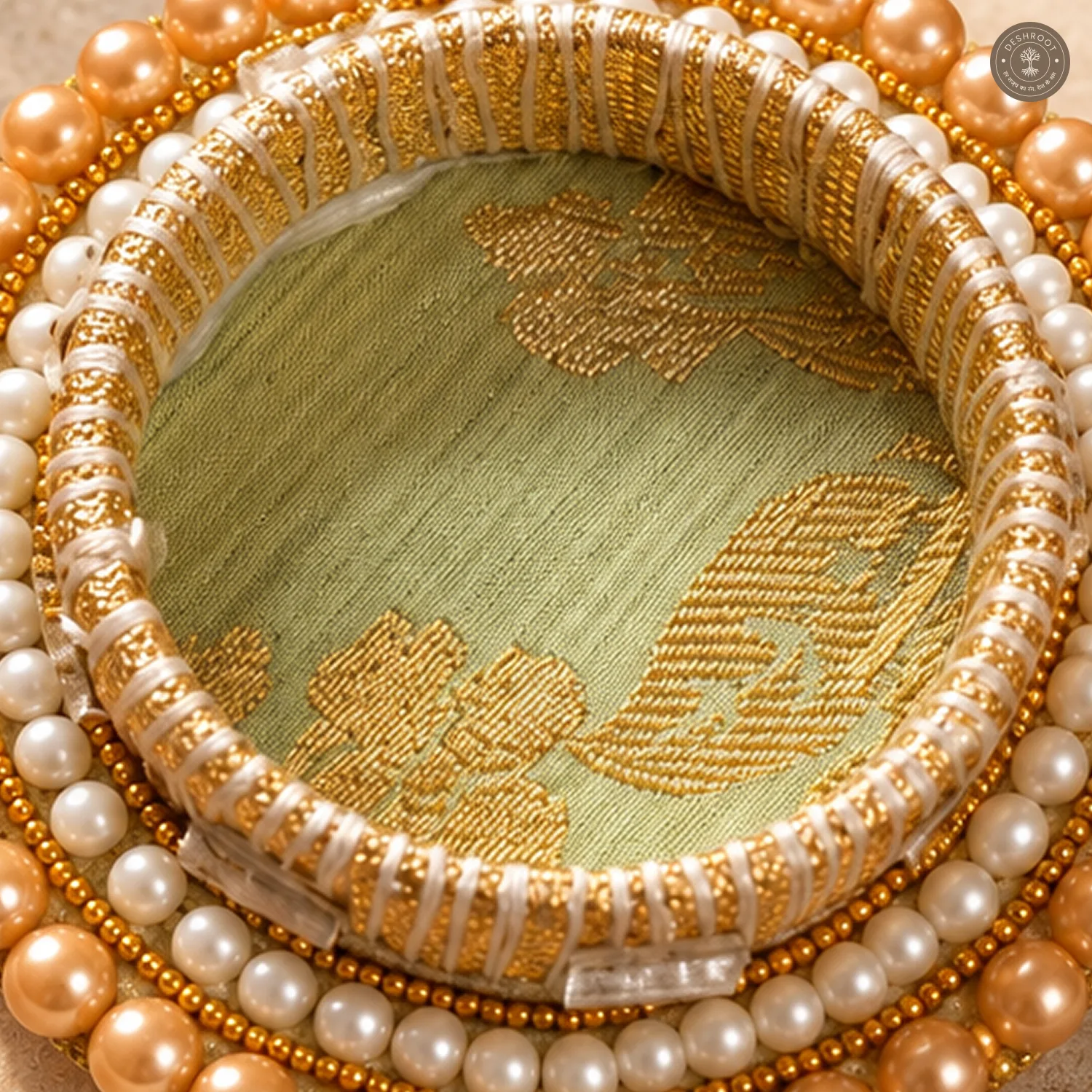 Golden Pearl Beaded Tea Light Holder