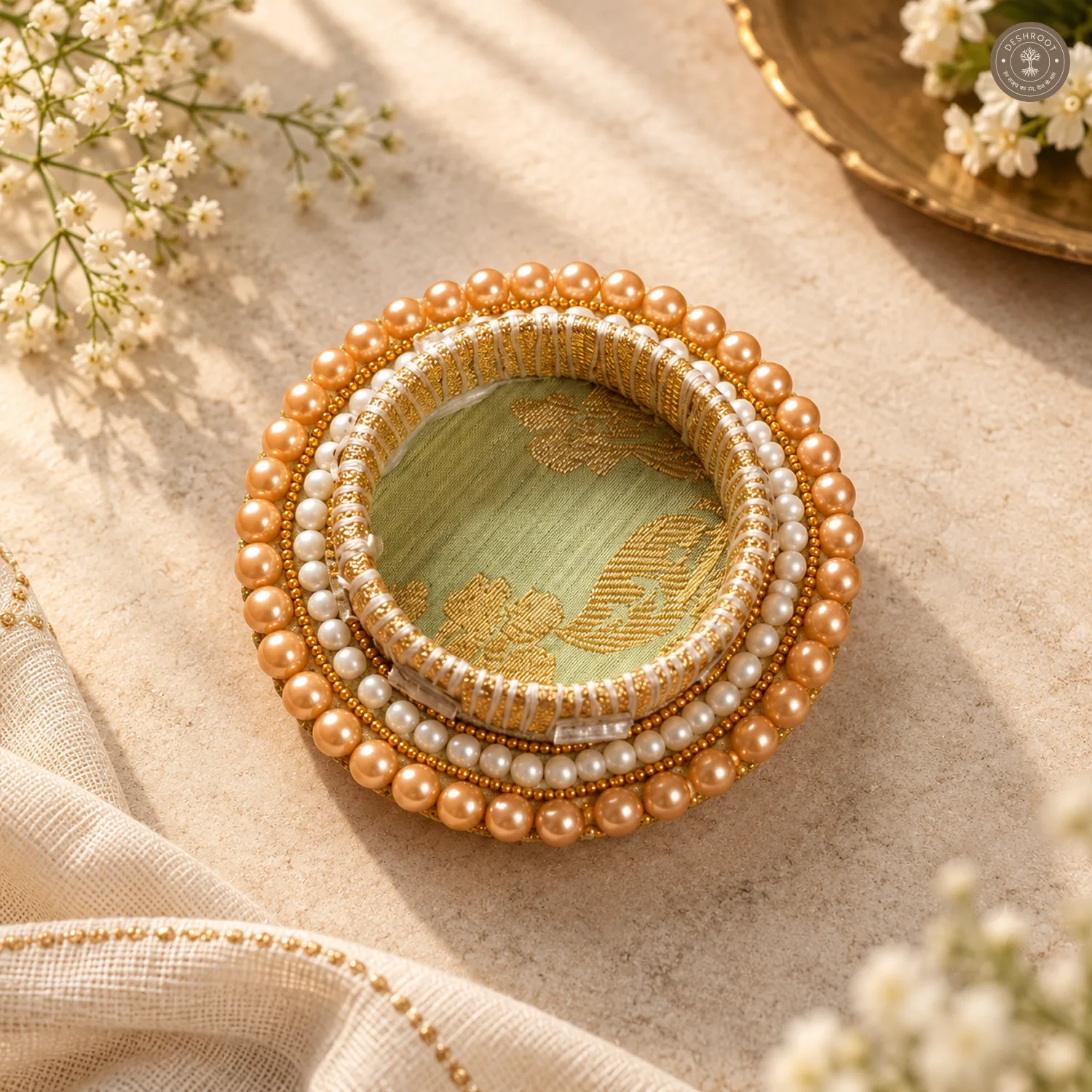 Golden Pearl Beaded Tea Light Holder
