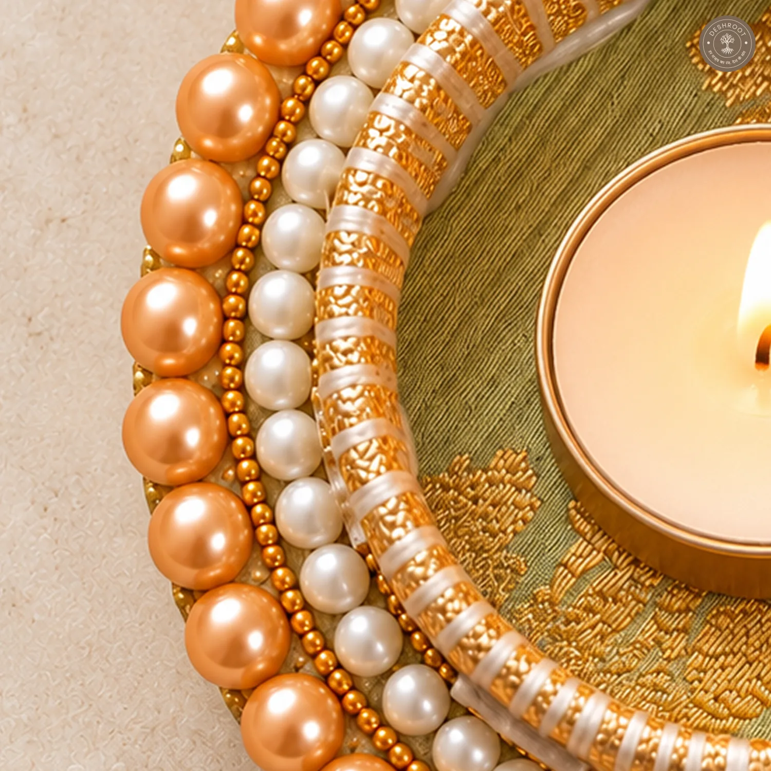 Golden Pearl Beaded Tea Light Holder