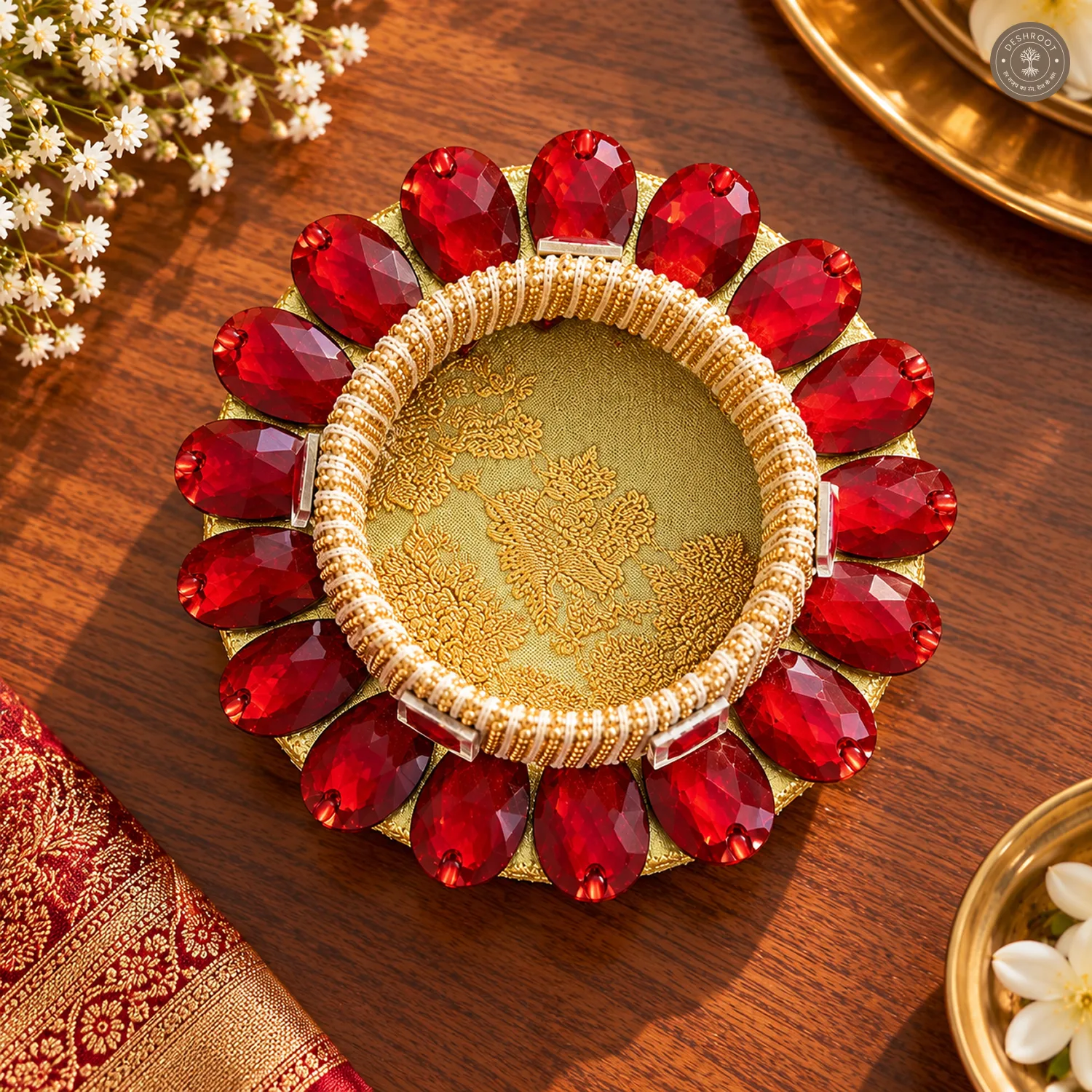 Ruby Red Crystal Petal Tea Light Holder