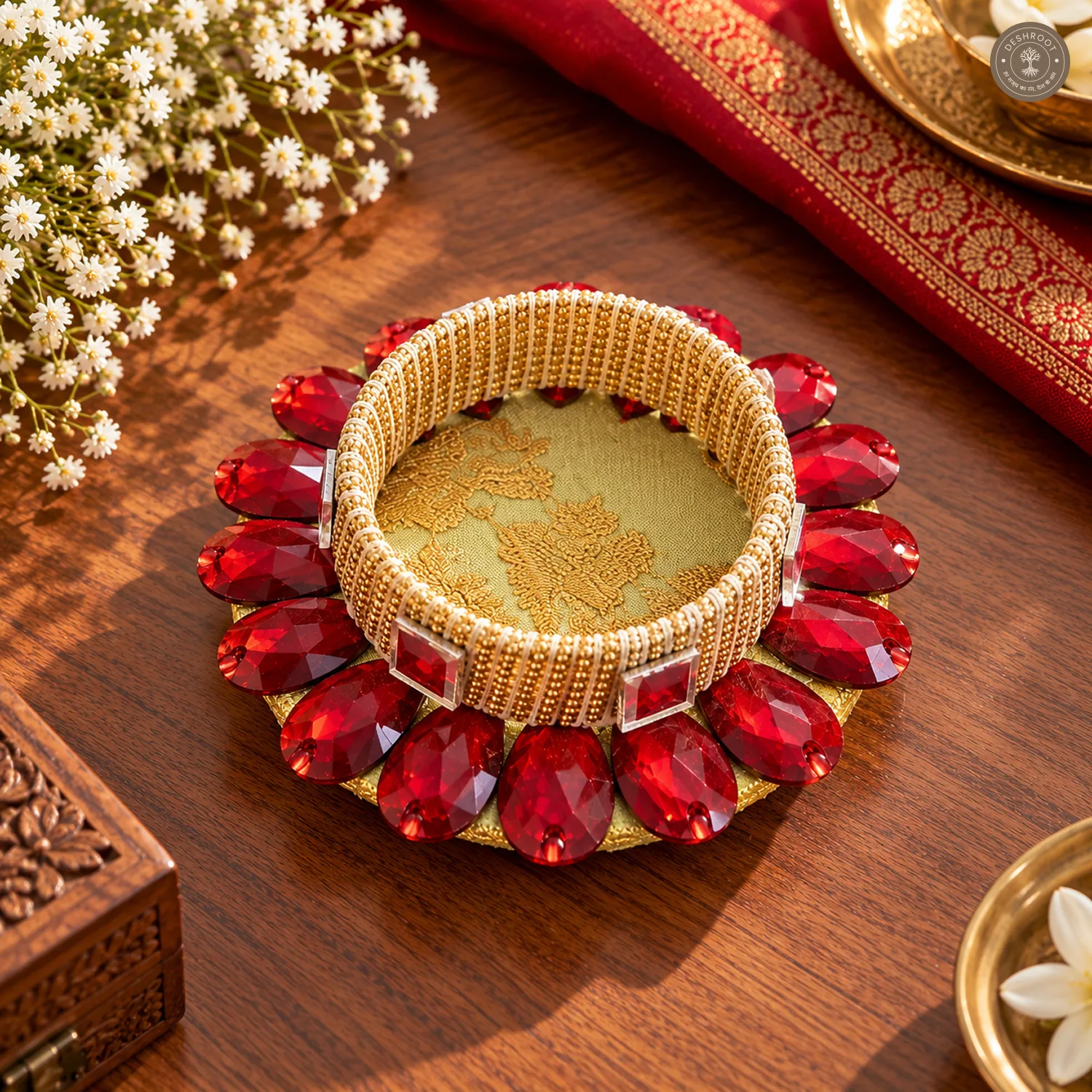 Ruby Red Crystal Petal Tea Light Holder