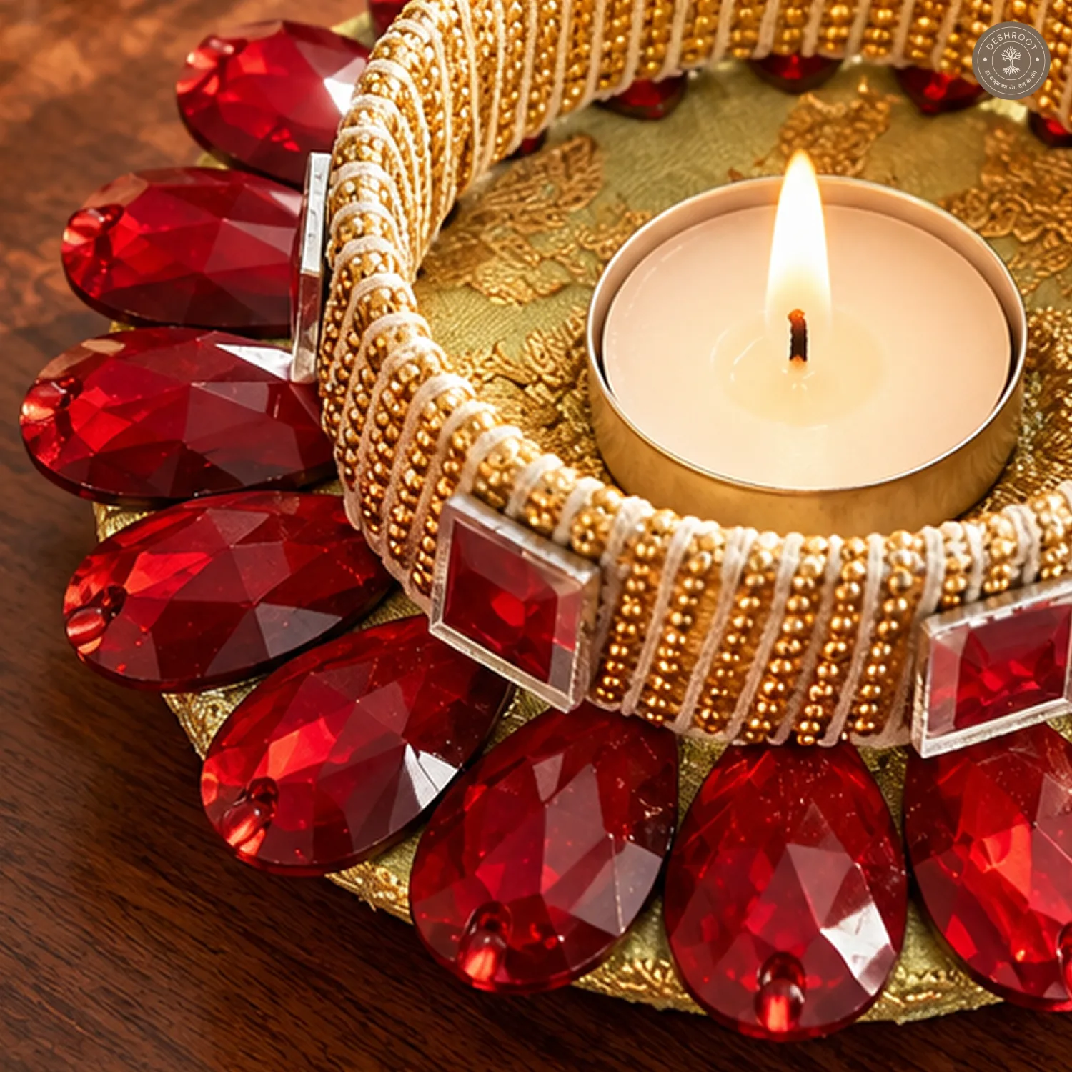 Ruby Red Crystal Petal Tea Light Holder