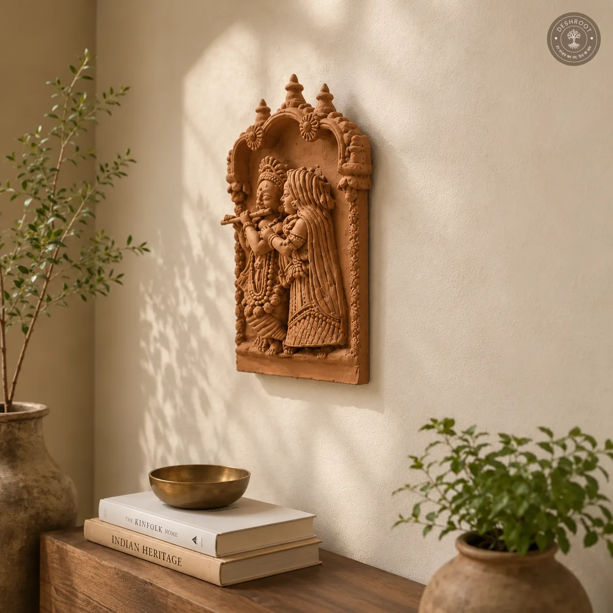 Rajasthani Handcrafted Terracotta Radha Krishna Wall Panel