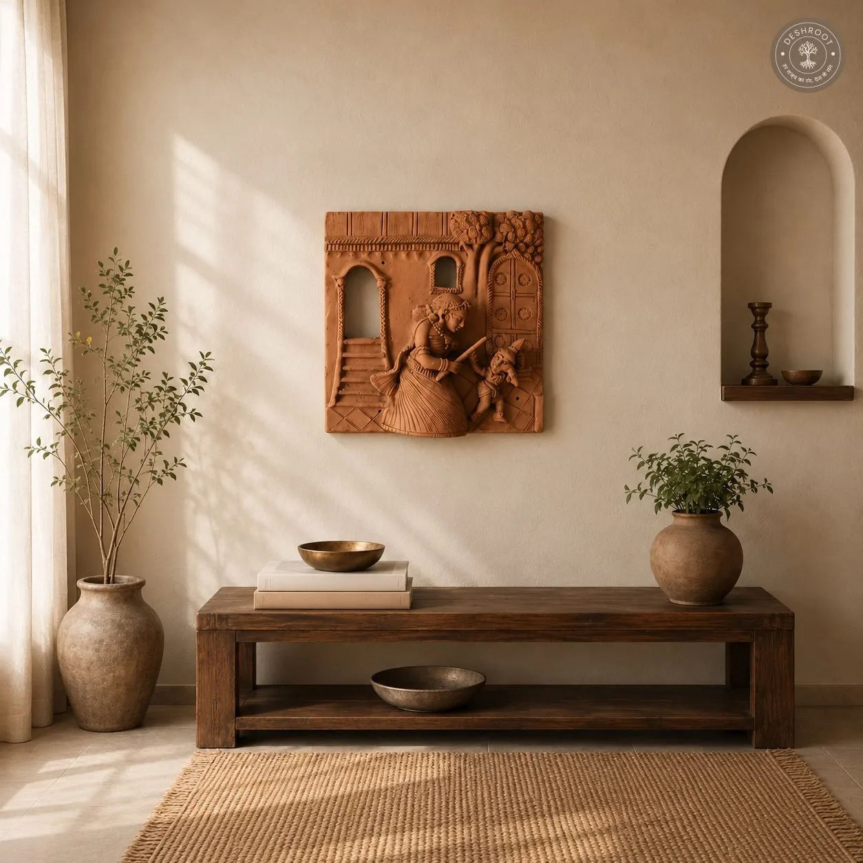 Rajasthani Handcrafted Terracotta Yashoda Krishna Wall Panel