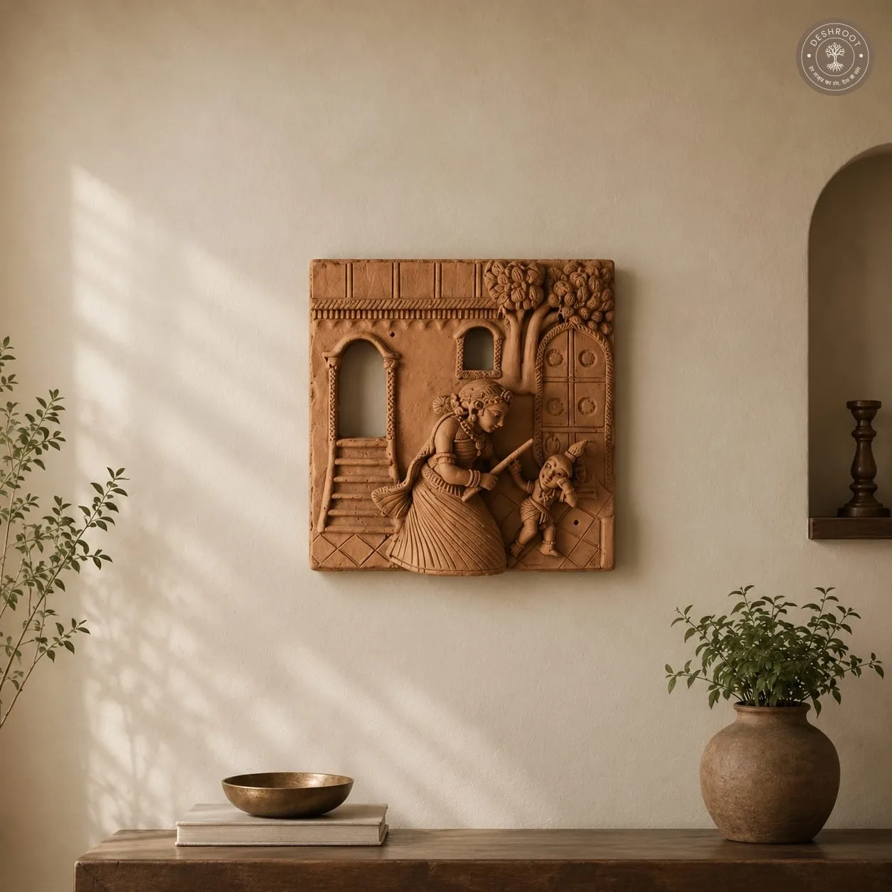 Rajasthani Handcrafted Terracotta Yashoda Krishna Wall Panel