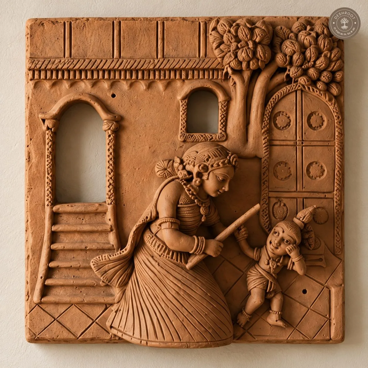 Rajasthani Handcrafted Terracotta Yashoda Krishna Wall Panel