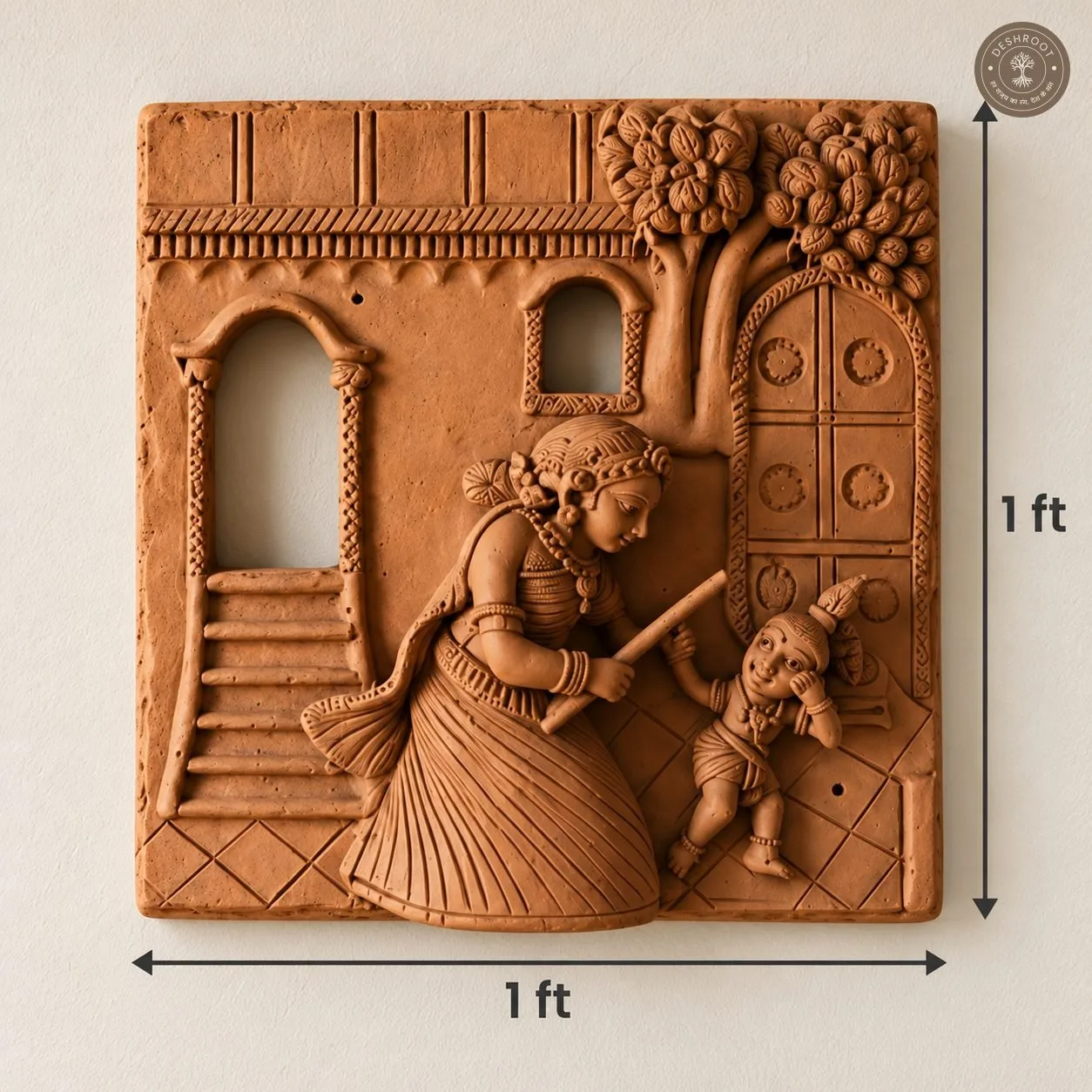 Rajasthani Handcrafted Terracotta Yashoda Krishna Wall Panel