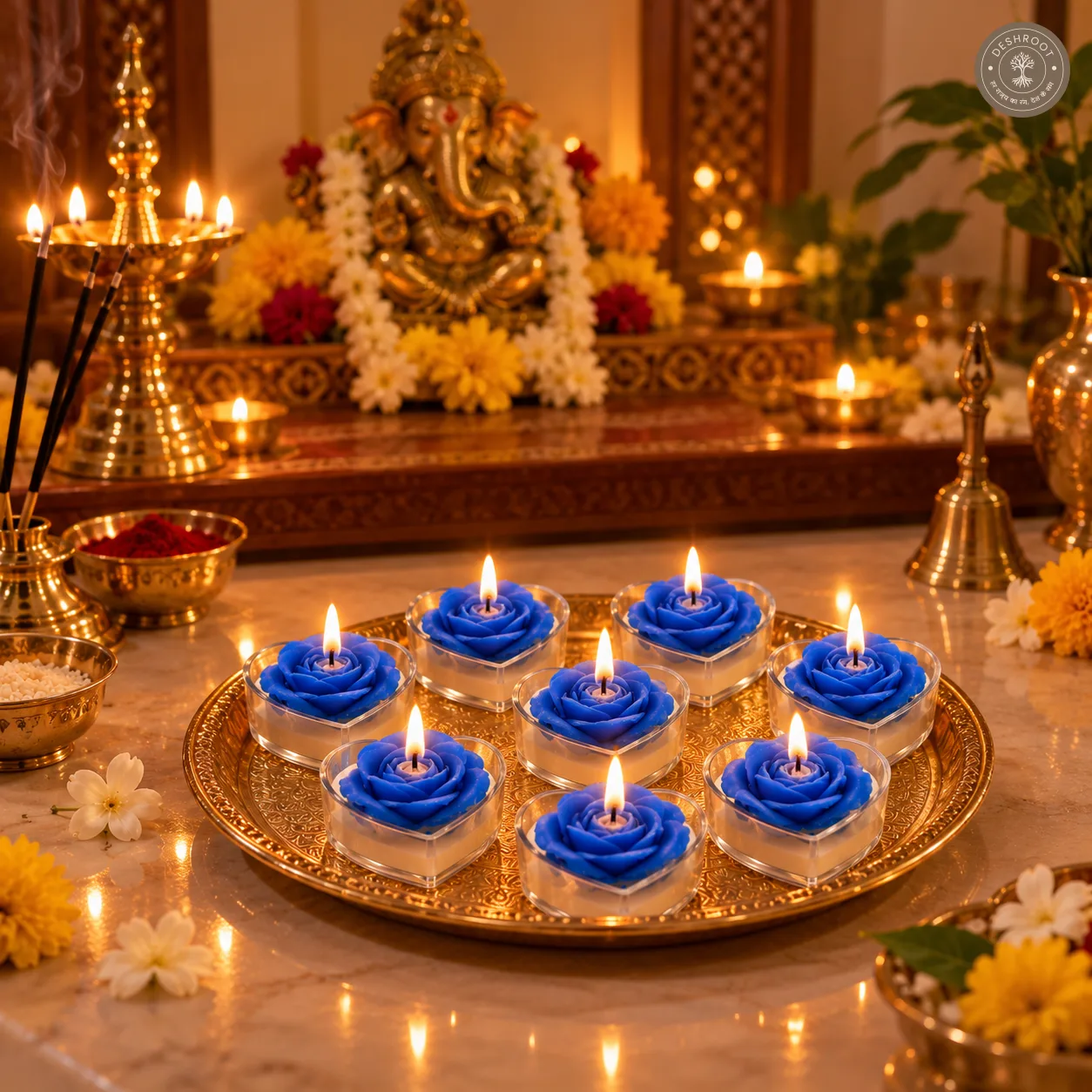 Royal Blue Rose Heart Tealight Candles – Luxury Scented Gift Set