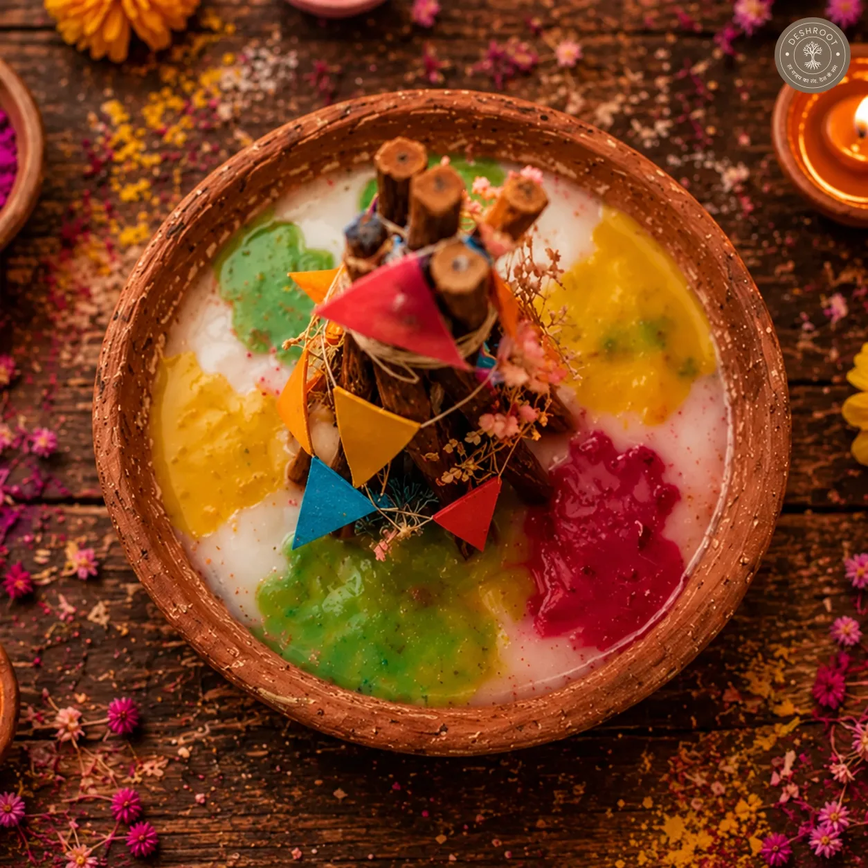 Handcrafted Soy Wax Holi Celebration Candle with Mini Bonfire Design