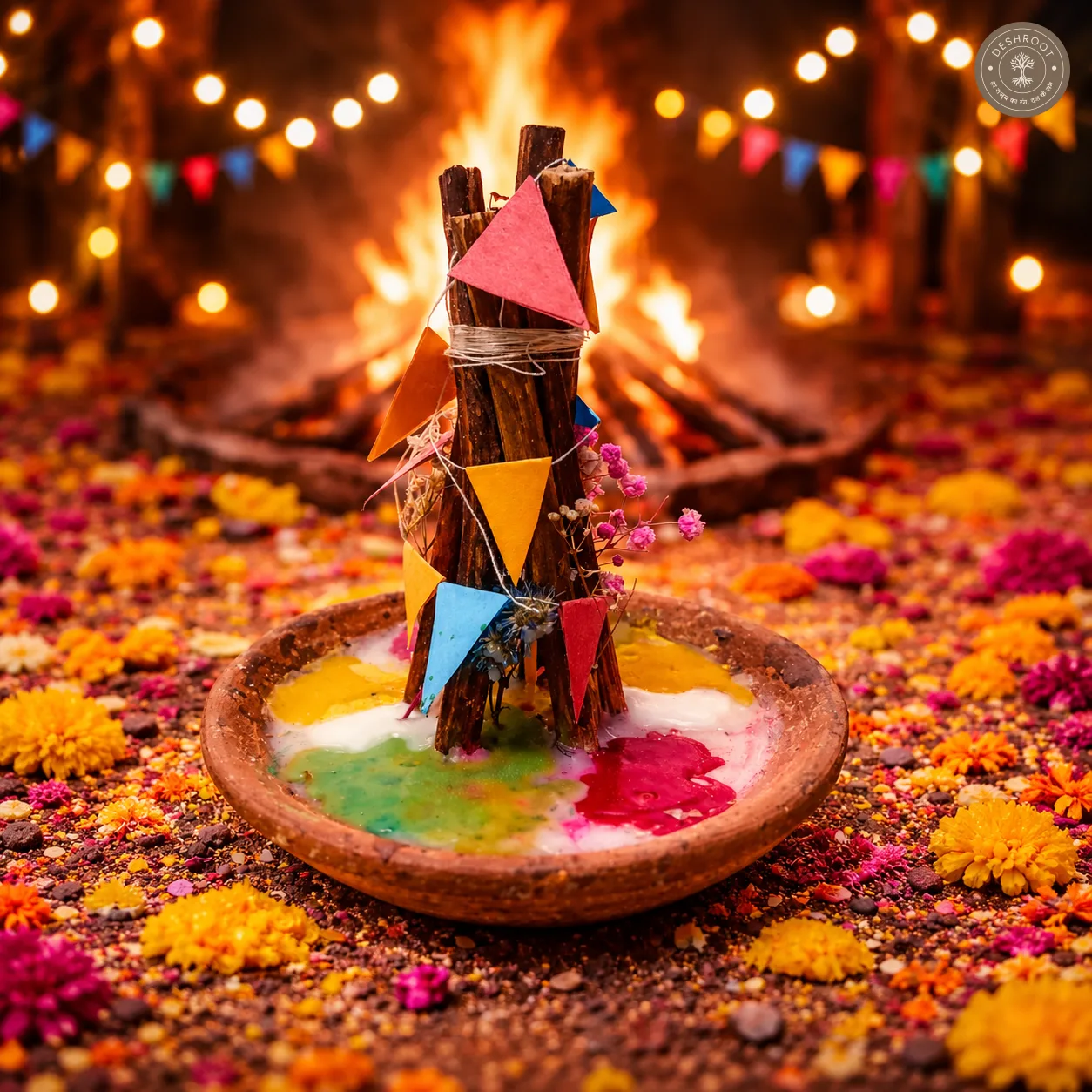 Handcrafted Soy Wax Holi Celebration Candle with Mini Bonfire Design