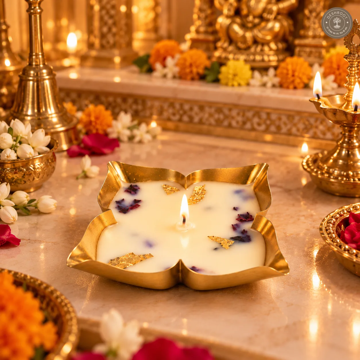 Premium Lotus Shaped Brass Urli Scented Candle