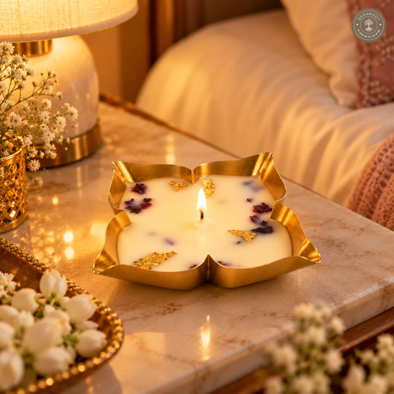 Premium Lotus Shaped Brass Urli Scented Candle