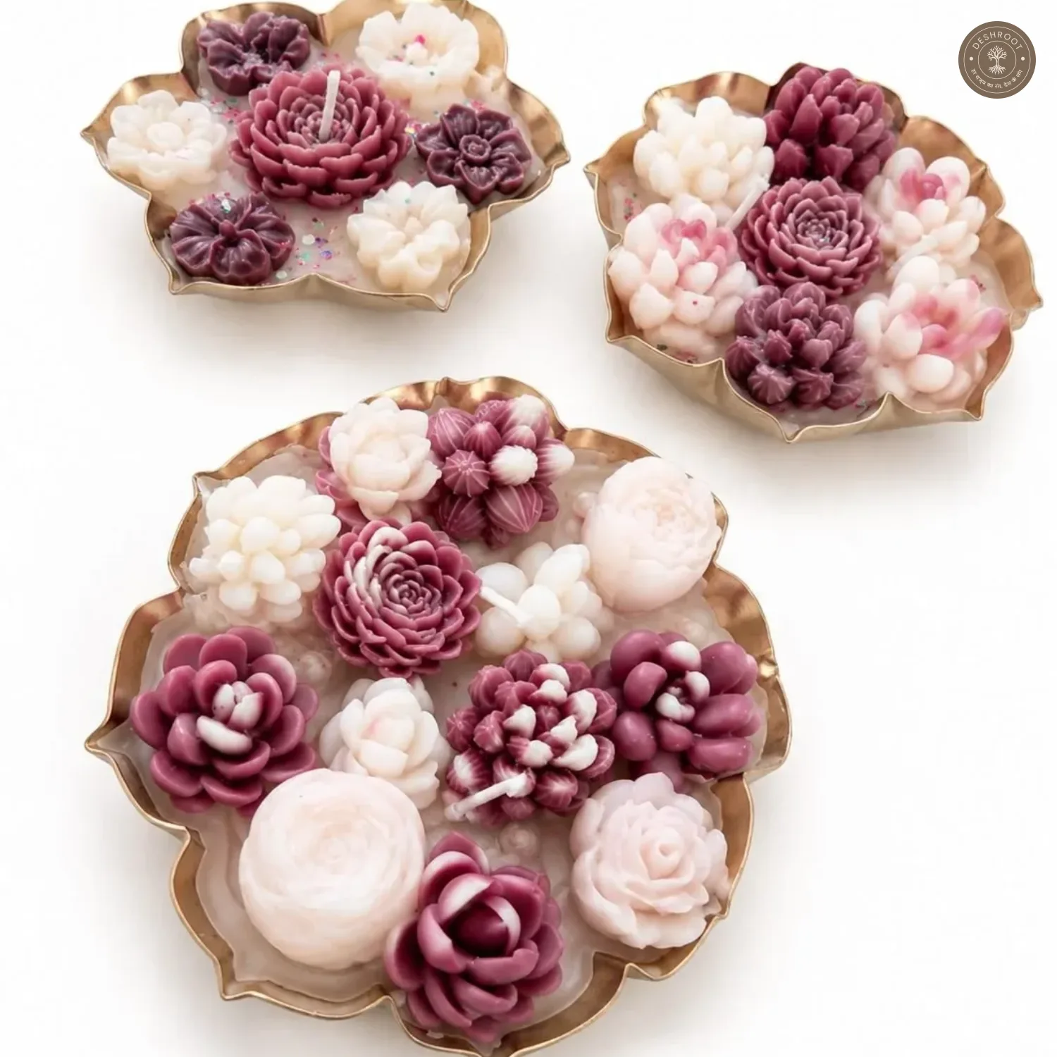 Handcrafted Floral Urli Candle Set of 3