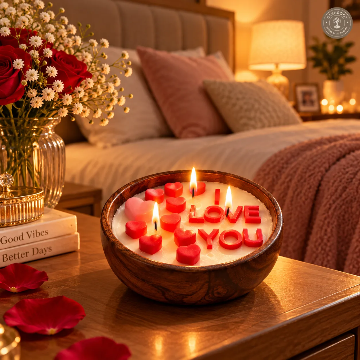 Handcrafted Wooden Urli Love Candle