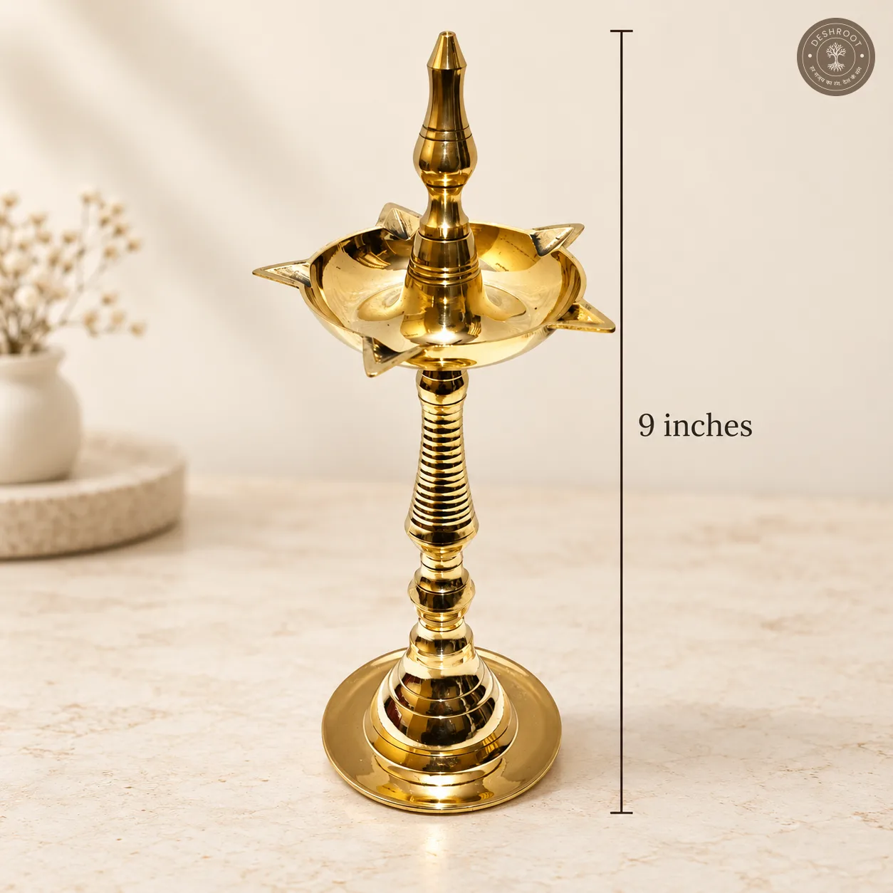 Classic 9 inch Brass Lotus Diya Stand