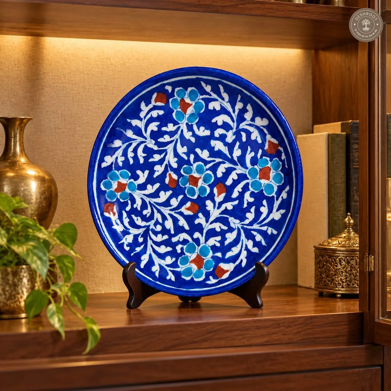 Handcrafted Blue Floral Decorative Ceramic Plate