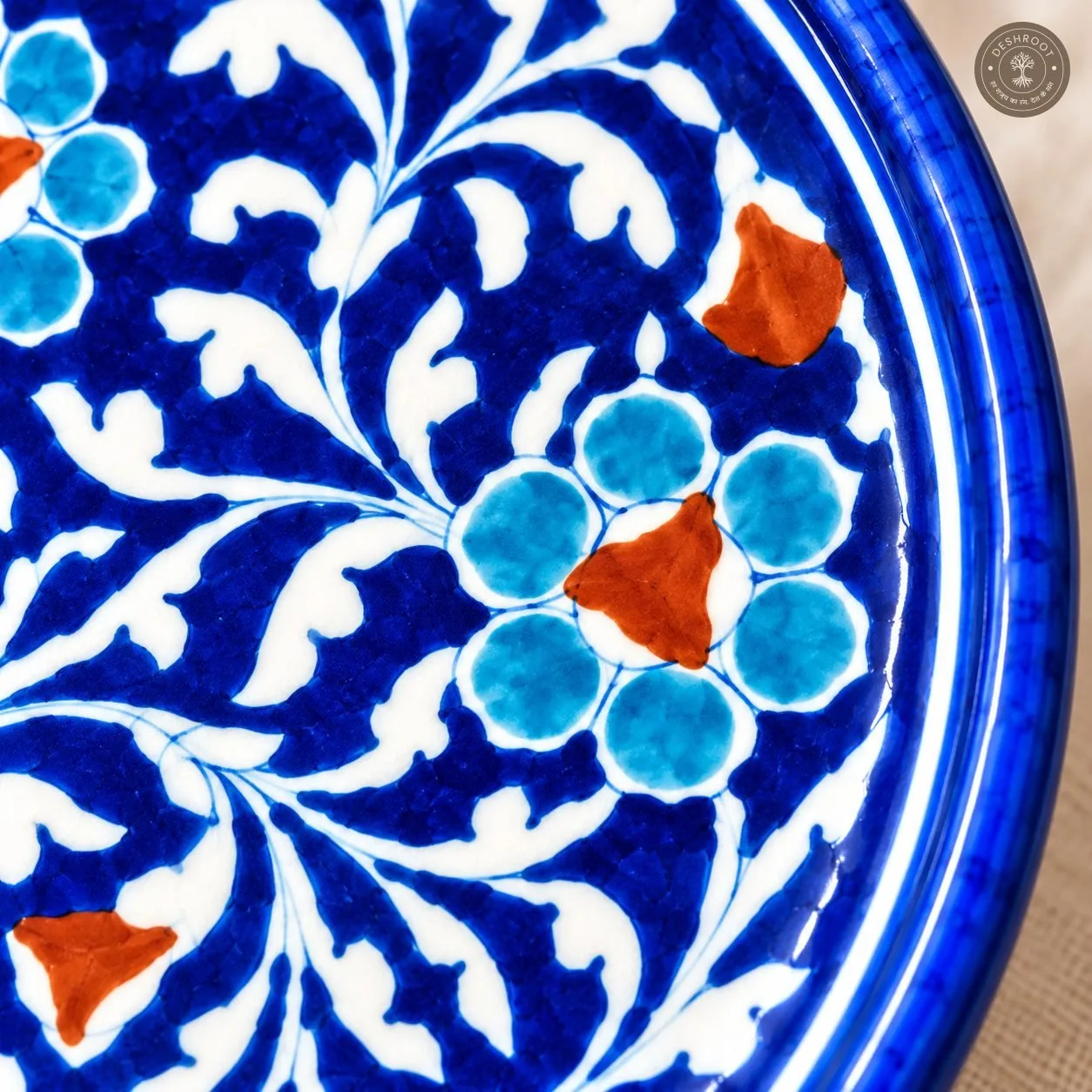 Handcrafted Blue Floral Decorative Ceramic Plate