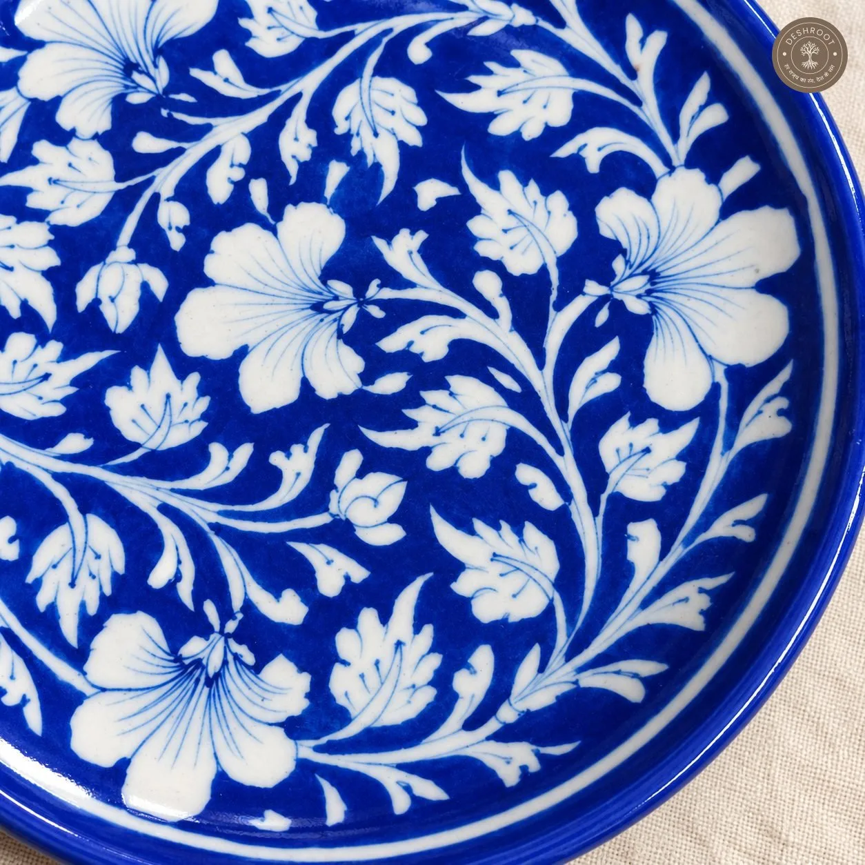 Handcrafted Royal Blue and White Floral Decorative Plate