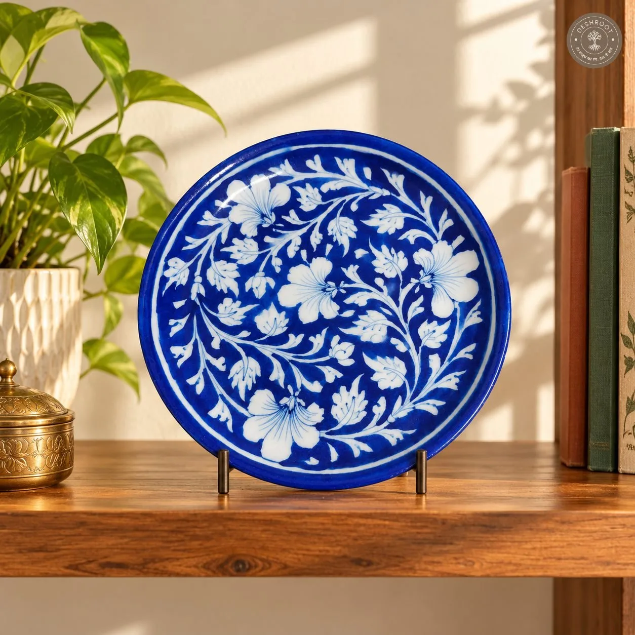 Handcrafted Royal Blue and White Floral Decorative Plate