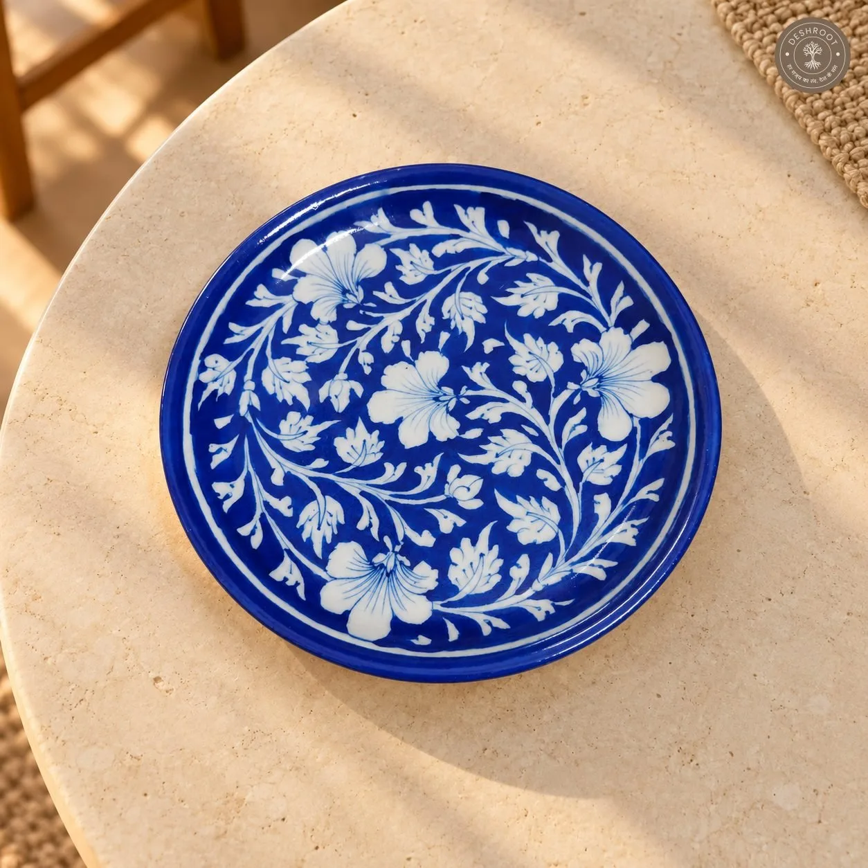 Handcrafted Royal Blue and White Floral Decorative Plate