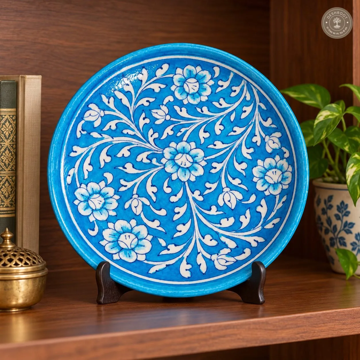 Turquoise Blue and White Floral Decorative Plate