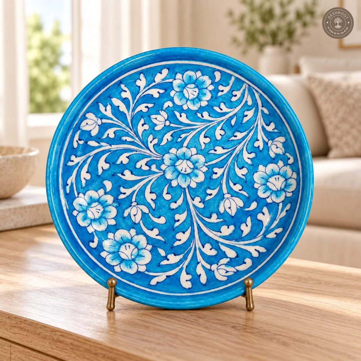 Turquoise Blue and White Floral Decorative Plate