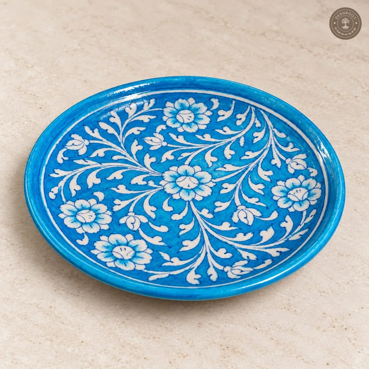 Turquoise Blue and White Floral Decorative Plate