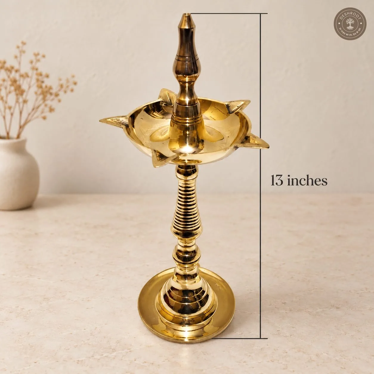 Handcrafted Brass Menar Deep - 13 Inch Standing Diya