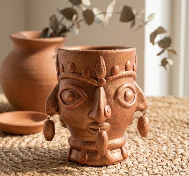 Handcrafted Terracotta Tribal Face Pen Holder