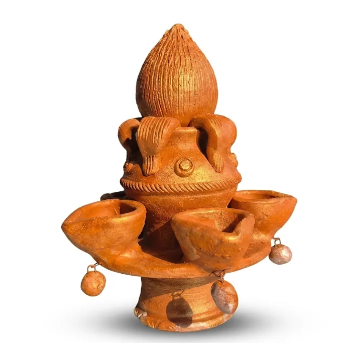 Handcrafted Terracotta Diya Stand with Kalash Design