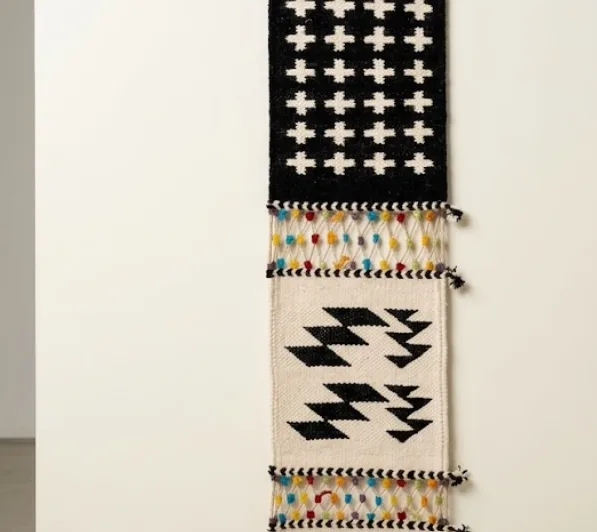 Handwoven Tribal Motif Wall Hanging with Colorful Tassel Detailing