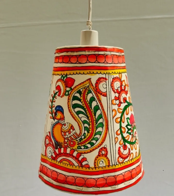 10-Inch Leather Hanging Lamp – Floral Design