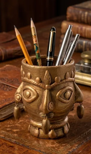 Handcrafted Terracotta Tribal Face Pen Holder