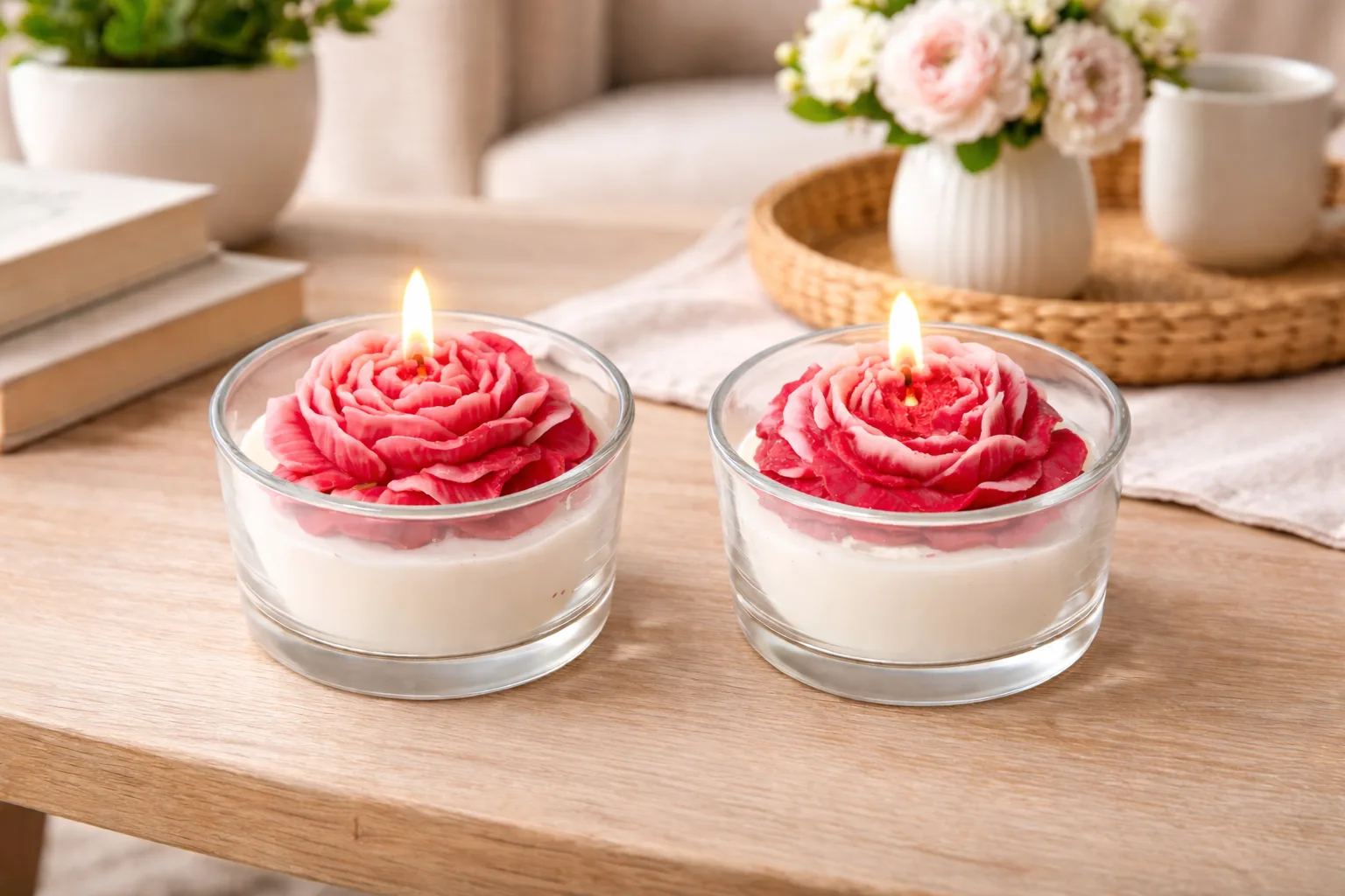 Luxury Rose Flower Candle in Glass Jar – Handmade Decorative Scented Candle for Home Décor