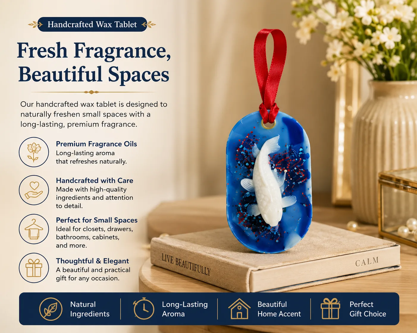 Blue Ocean Koi Fish Wax Tablet Air Freshener – Handcrafted Scented Wax Sachet for Wardrobe