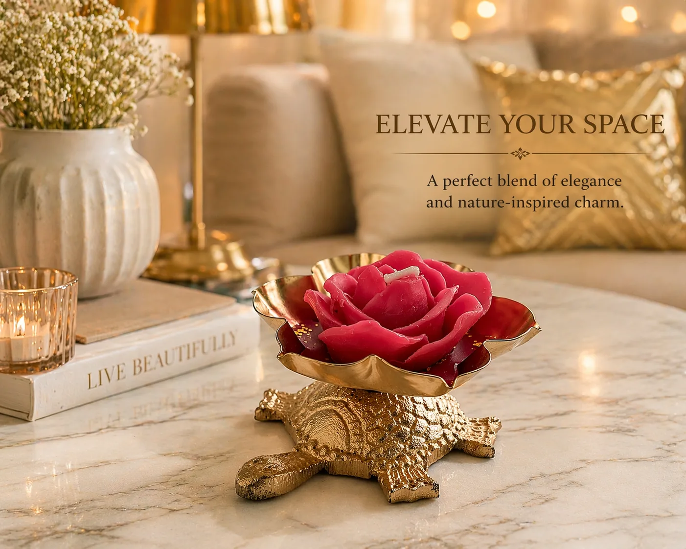Tortoise Urli Candle Holder with Rose Wax Diya