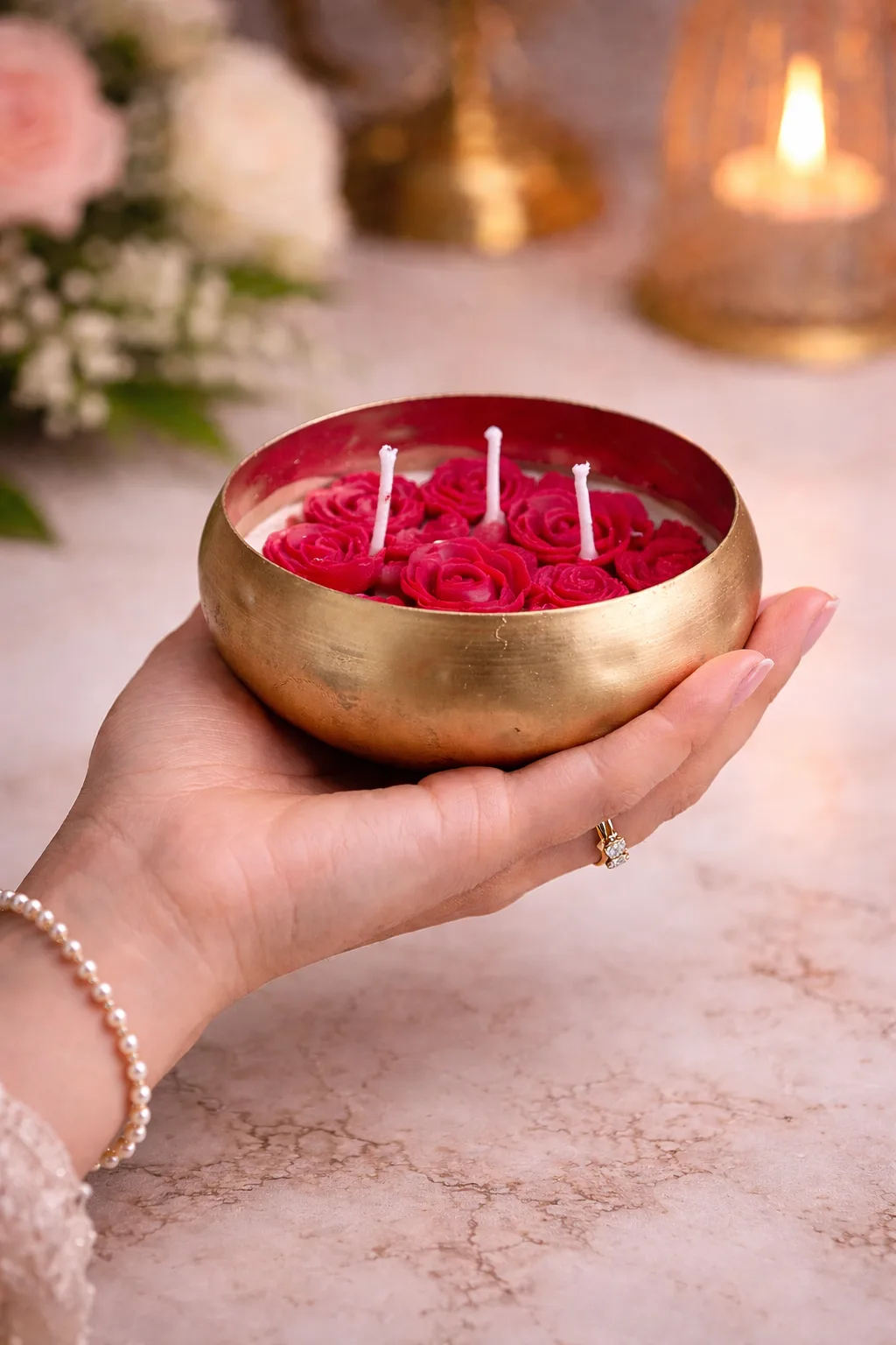 Luxury Rose Urli Candle Bowl (10 cm)