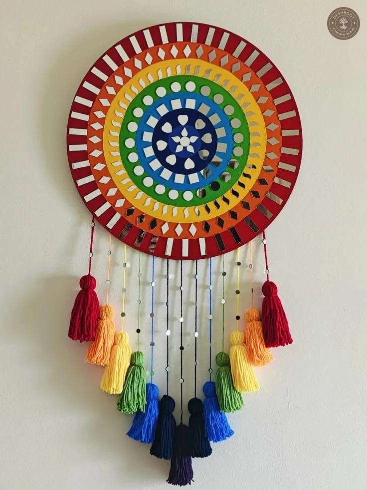 Handcrafted Rainbow Mandala Dreamcatcher Wall Hanging
